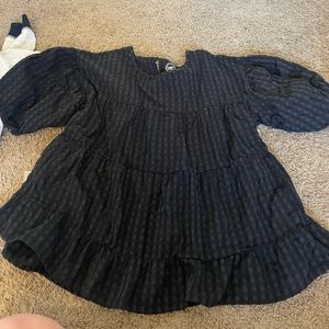 Black Puffed Shoulder Flannel Long Sleeve